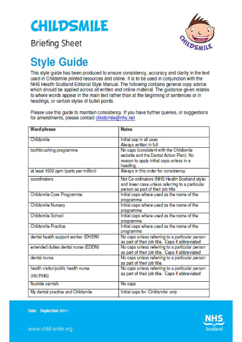 Childsmile Briefing Sheet Style Guide