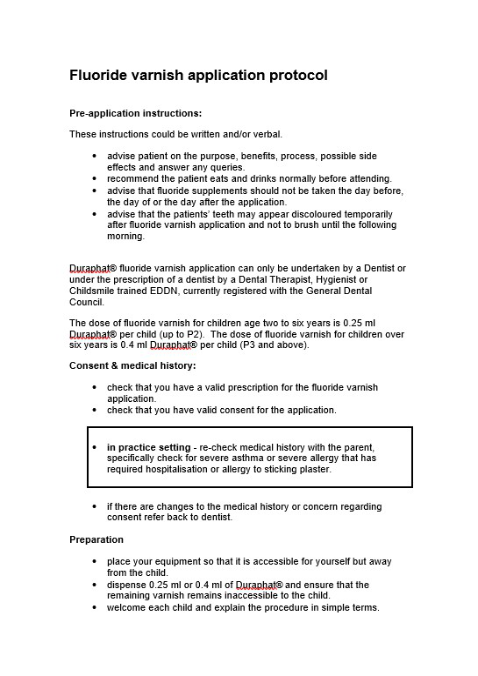 Fluoride Varnish application protocol