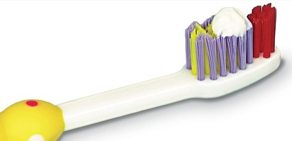 Pea-sized toothpaste on toothbrush